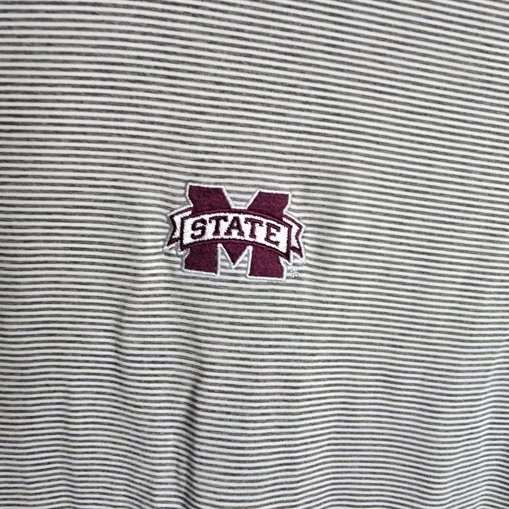Johnnie-O Mens XXL Mississippi State Bulldogs Polo Shirt Gray Striped Golf Top - Picture 7 of 8